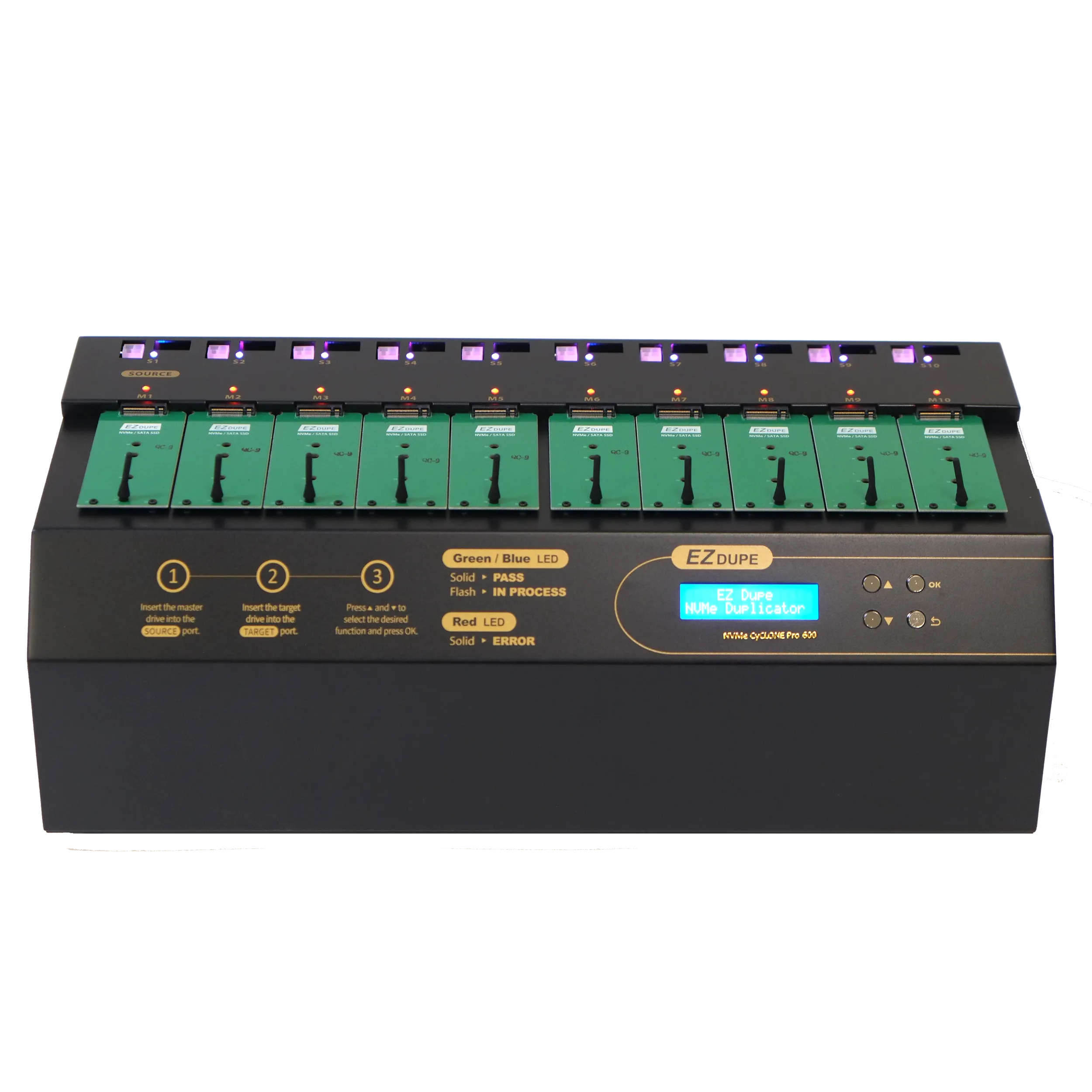 1 to 9 NVMe Cyclone PRO 600 - M.2 PCIe NVMe / M2 SATA SSD & SATA Hard Drive Duplicator & Sanitizer 36GB/Min (DM-HE6-5M09PP)