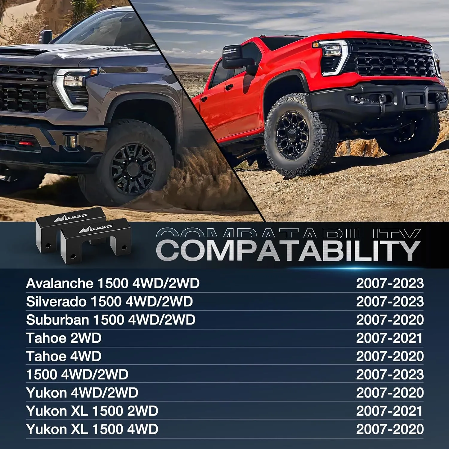 2.5 Inch Leveling Kit for 2007-2023 Chevy Avalanche Silverado Suburban 1500 Tahoe Sierra Yukon XL1500