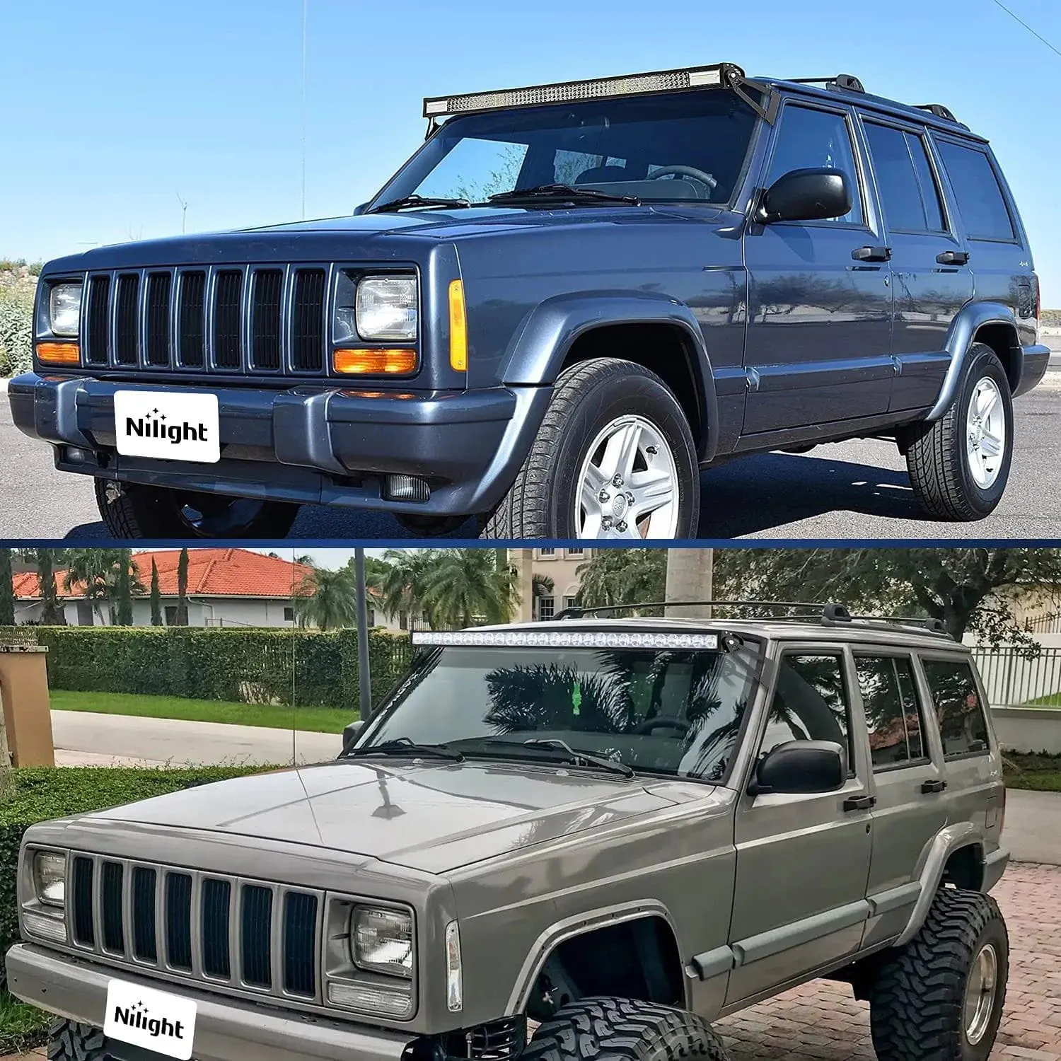 52 Inch Curved Light Bar Bracket at Upper Windshield Roof Cab for 1984-2001 Jeep Cherokee XJ & 1986-1992 Comanche MJ (Pair)