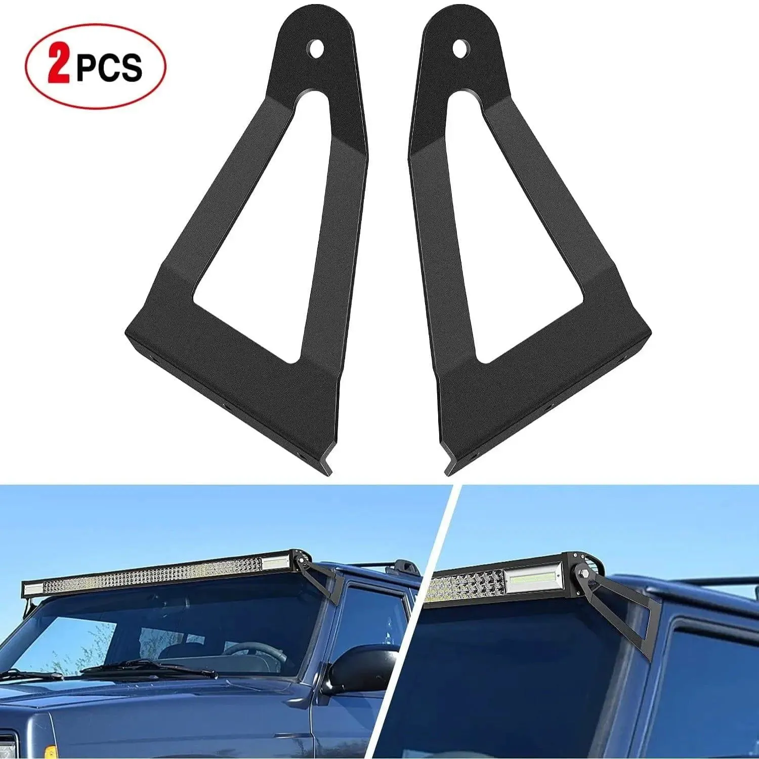 52 Inch Curved Light Bar Bracket at Upper Windshield Roof Cab for 1984-2001 Jeep Cherokee XJ & 1986-1992 Comanche MJ (Pair)