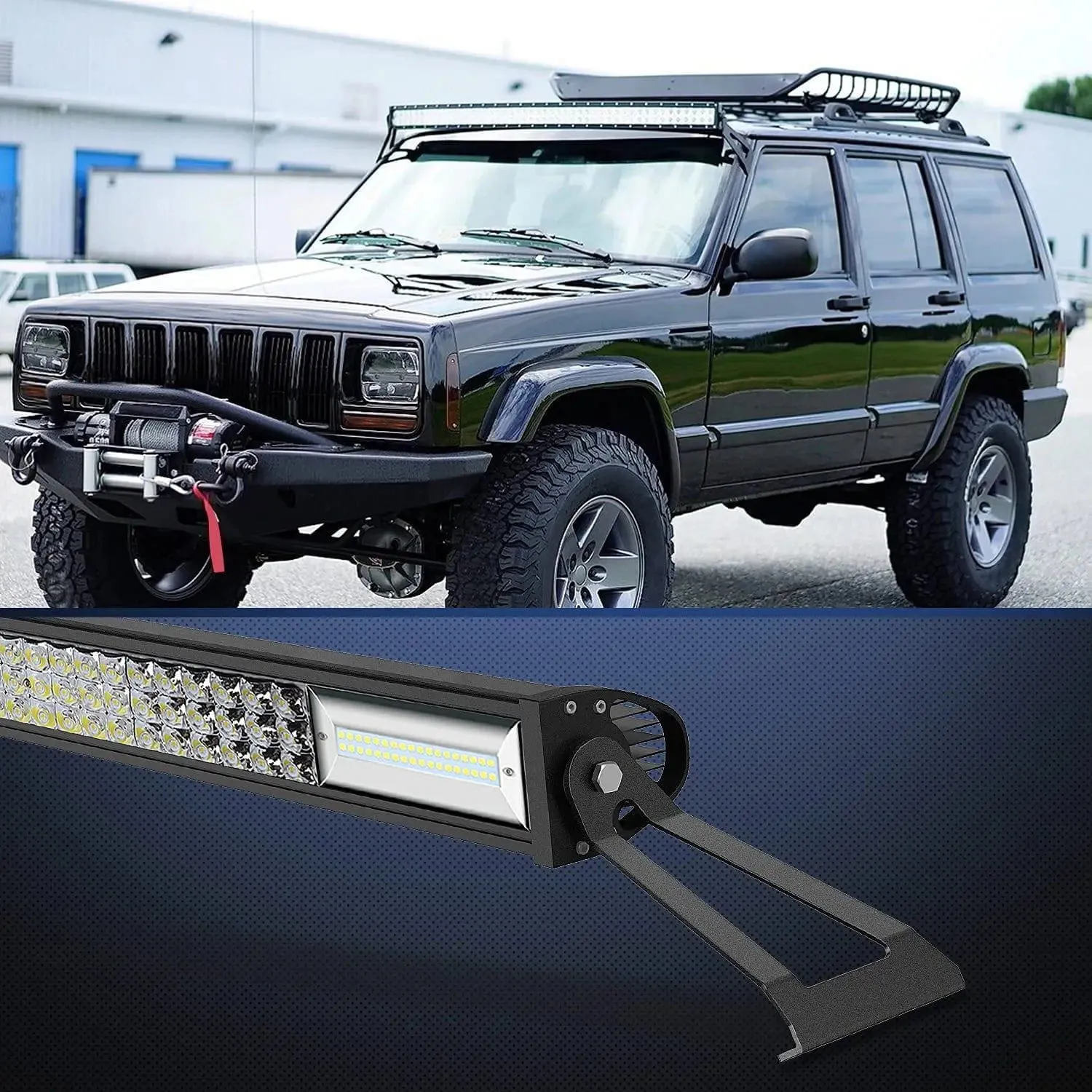 52 Inch Curved Light Bar Bracket at Upper Windshield Roof Cab for 1984-2001 Jeep Cherokee XJ & 1986-1992 Comanche MJ (Pair)