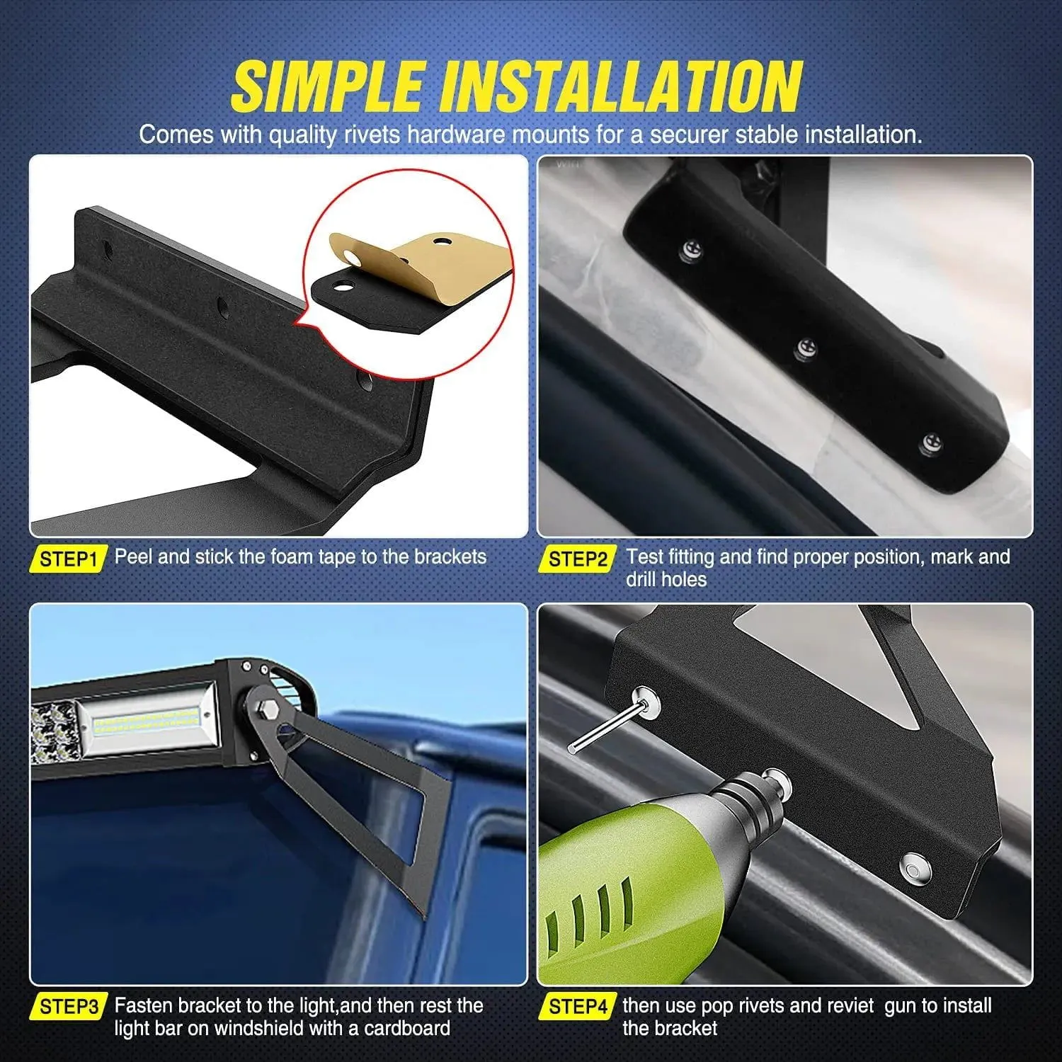 52 Inch Curved Light Bar Bracket at Upper Windshield Roof Cab for 1984-2001 Jeep Cherokee XJ & 1986-1992 Comanche MJ (Pair)