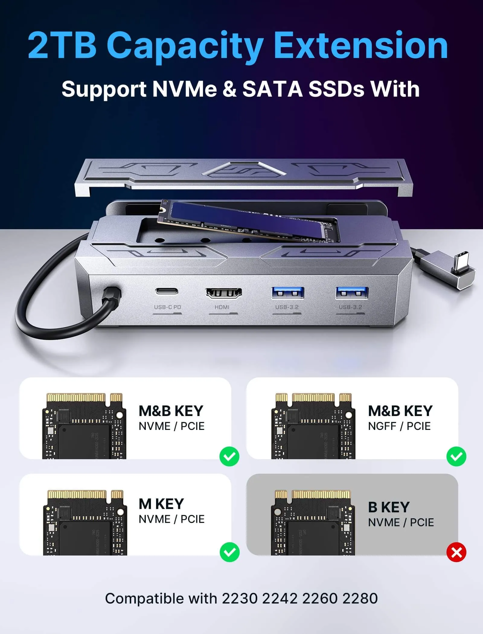 6-in-1 Docking Station with M.2 SSD Enclosure