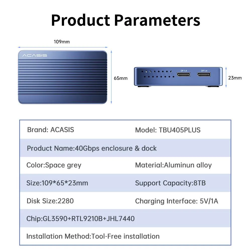 Acasis 6-in-1 40Gbps M.2 NVMe Thunderbolt 3/4 USB 4 SSD Case & Dock