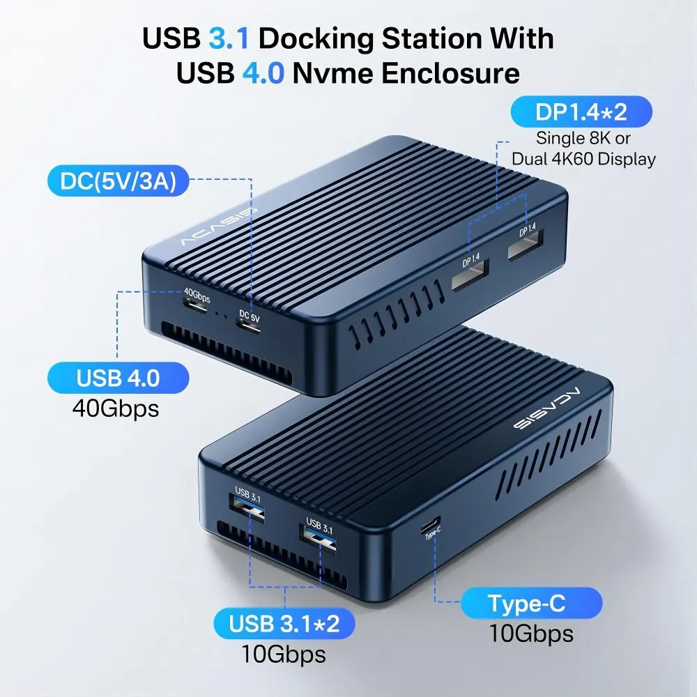 Acasis 6-in-1 40Gbps M.2 NVMe Thunderbolt 3/4 USB 4 SSD Case & Dock