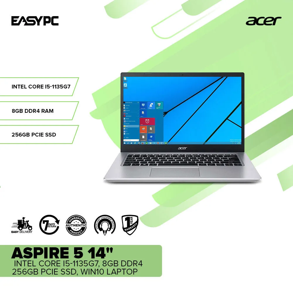 Acer  Aspire 5  14" Intel Core I5-1135G7 8Gb Ddr4 Win10  256Gb Pcie Ssd  Home And Office  Laptop Ps
