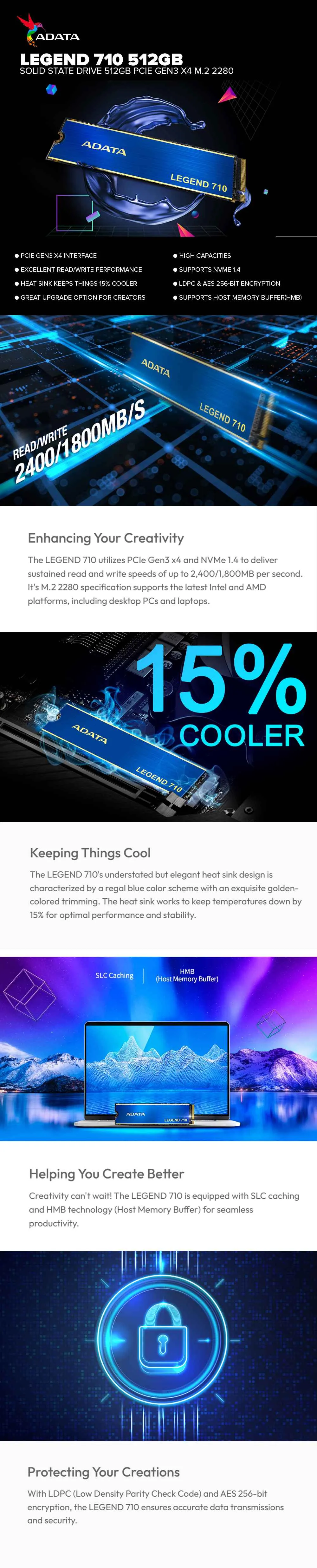 Adata Legend 710 Solid State Drive 512GB PCIe GEN3 x4 M.2 2280
