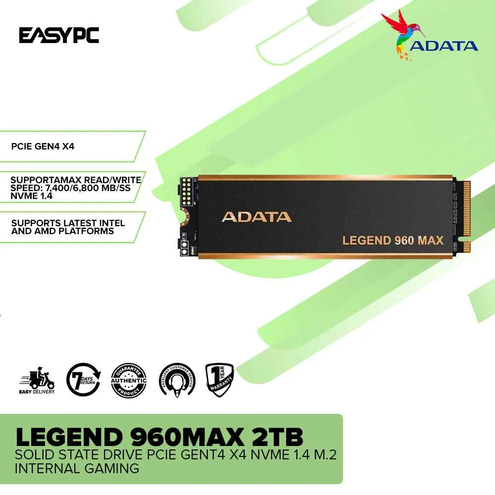 Adata Legend 960Max Solid State Drive 2TB PCIe GENT4 x4 NVMe 1.4 M.2 Internal Gaming