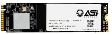 AGI 256GB AI198 M.2 NVMe SSD, M.2 2280, PCIe3, Intel TLC NAND, R/W 1992/1221 MB/s, 92K/24K IOPS