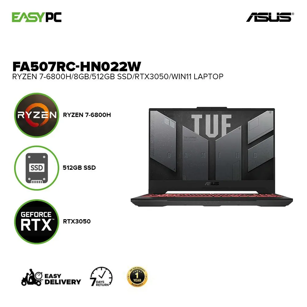 Asus FA507RC-HN022W 15.6inch FHD Ryzen 7-6800H 8GB 512G SSD RTX3050 Windows 11 Laptop Mecha Gray