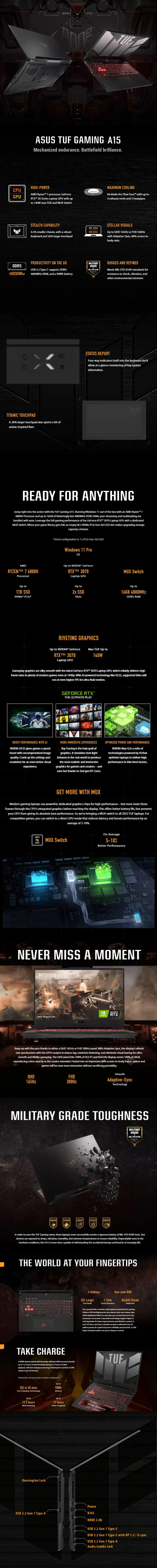 Asus FA507RC-HN022W 15.6inch FHD Ryzen 7-6800H 8GB 512G SSD RTX3050 Windows 11 Laptop Mecha Gray