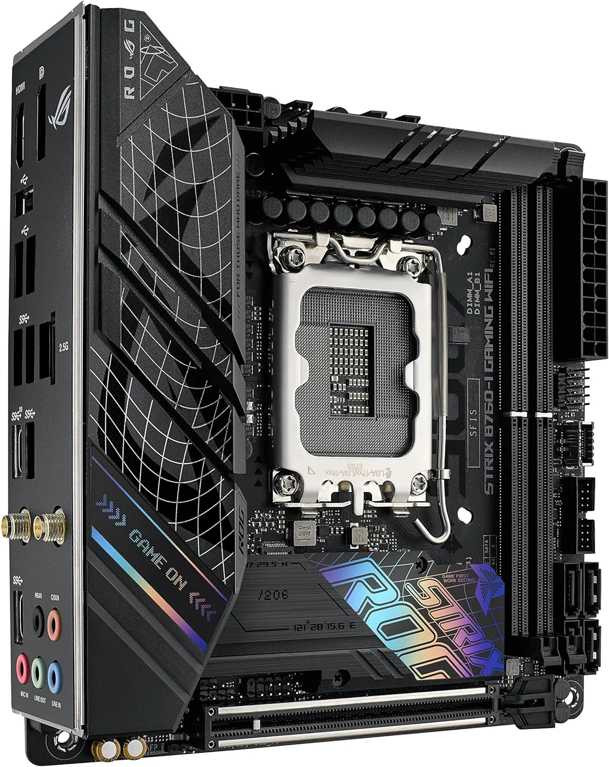 Asus ROG STRIX B760-I Gaming Wifi Motherboard, 1700, Mini ITX, DDR5, HDMI, DP, Wi-Fi 6E, 2.5G LAN, PCIe5, RGB, M.2