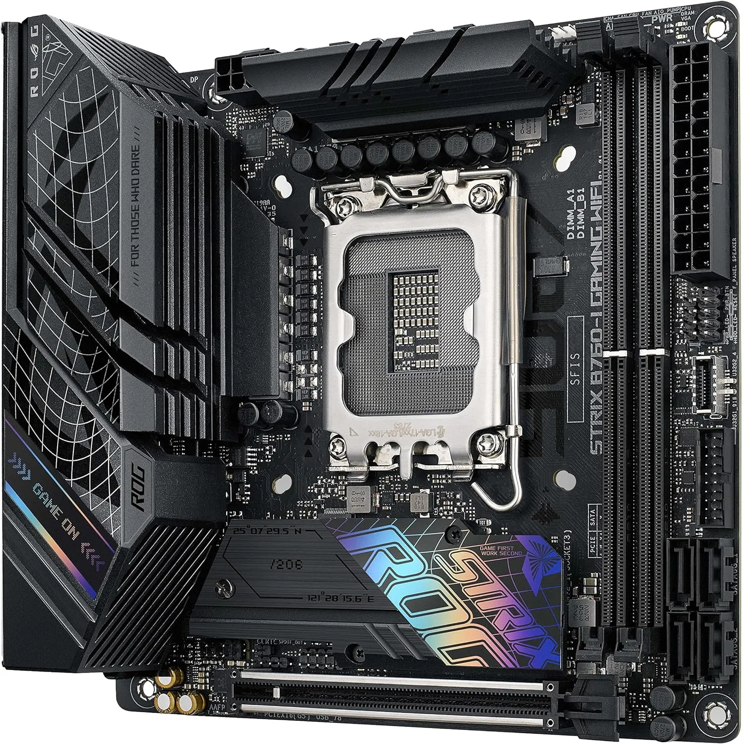 Asus ROG STRIX B760-I Gaming Wifi Motherboard, 1700, Mini ITX, DDR5, HDMI, DP, Wi-Fi 6E, 2.5G LAN, PCIe5, RGB, M.2