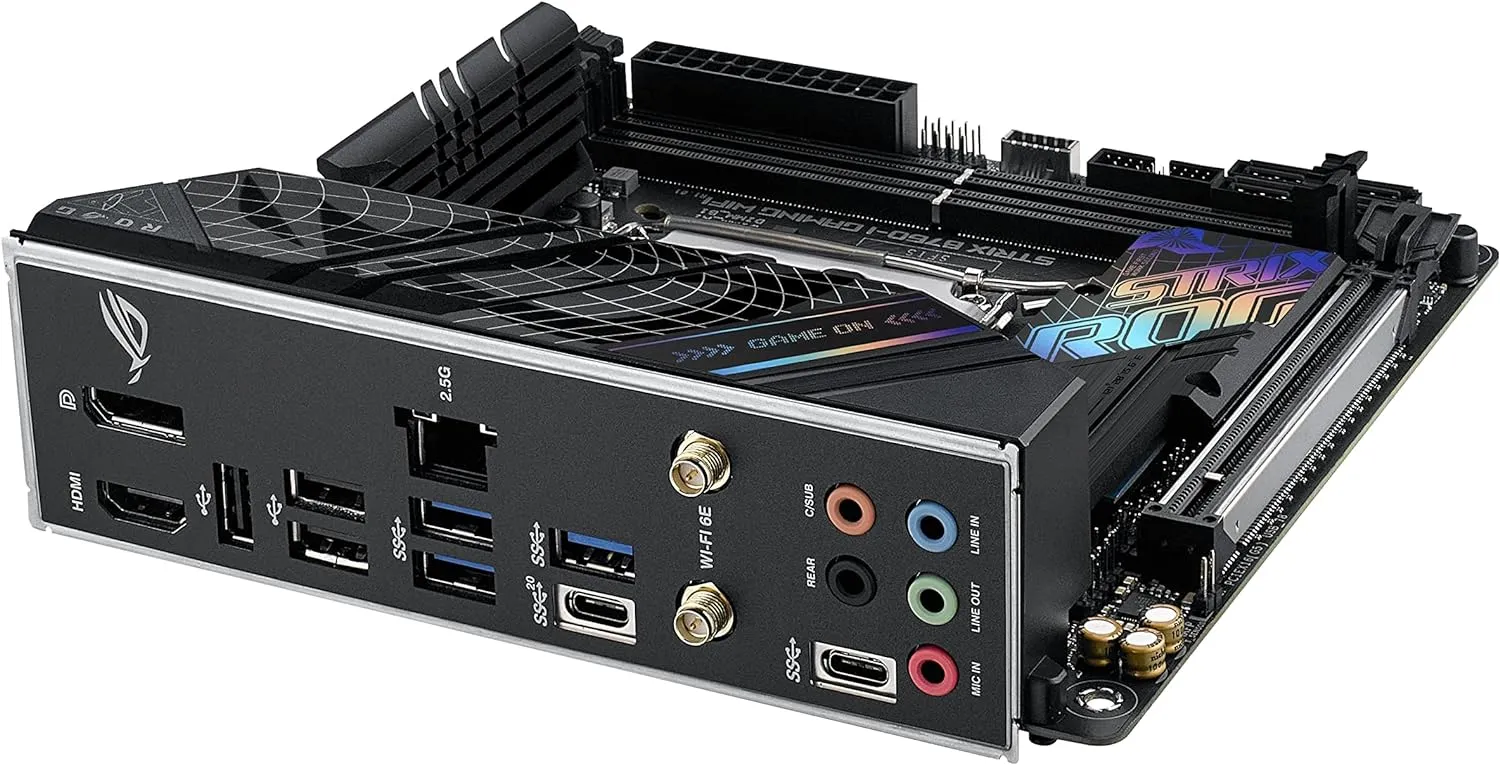 Asus ROG STRIX B760-I Gaming Wifi Motherboard, 1700, Mini ITX, DDR5, HDMI, DP, Wi-Fi 6E, 2.5G LAN, PCIe5, RGB, M.2