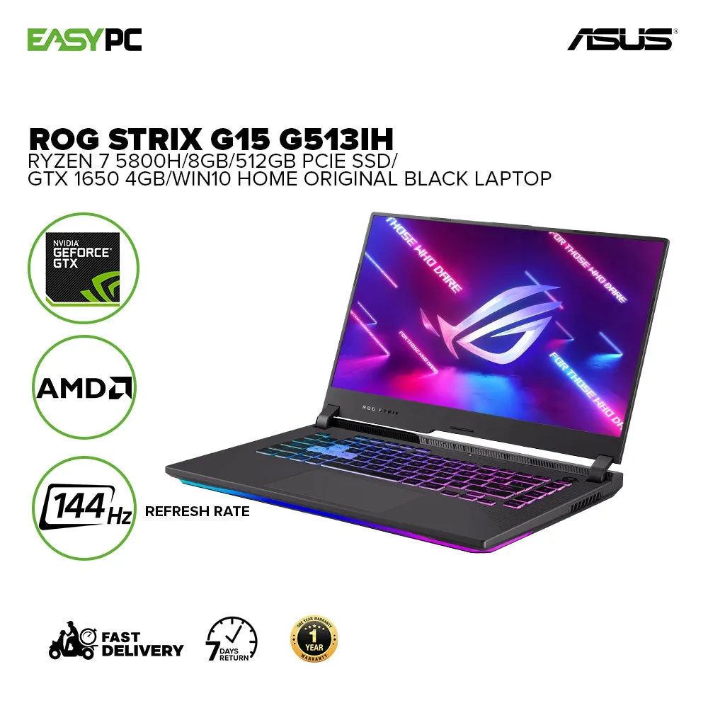 Asus Rog Strix G15 G513Ih-Hn009T Ryzen 7 5800H 8Gb Win10 Gtx 1650 4Gb 512Gb Pcie Ssd Laptop Black