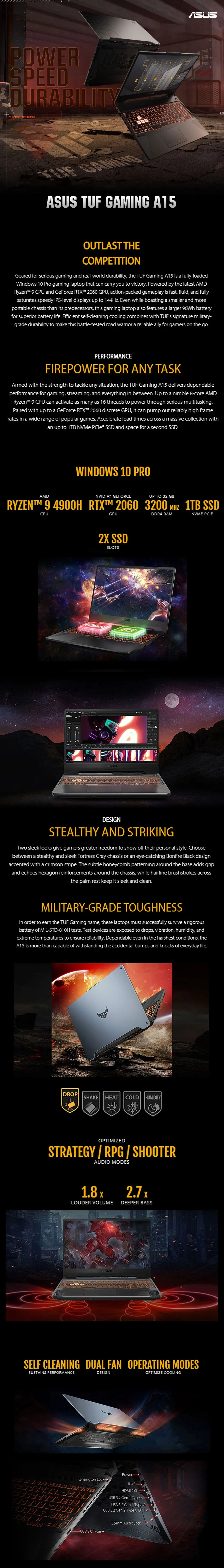 Asus TUF Gaming A15 FA506ICB-HN120W 15" Ryzen 7-4800H/8GB/512G PCIE G3 SSD/RTX 3050 /Win11 Laptop