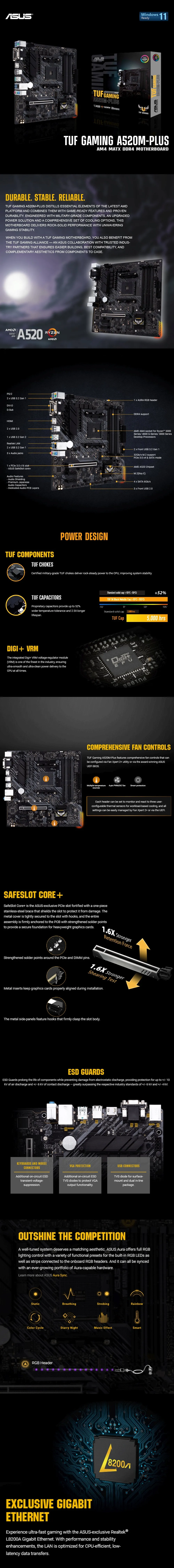 ASUS TUF GAMING A520M-PLUS AM4 MATX AMD AM4 socket DDR4 Motherboard