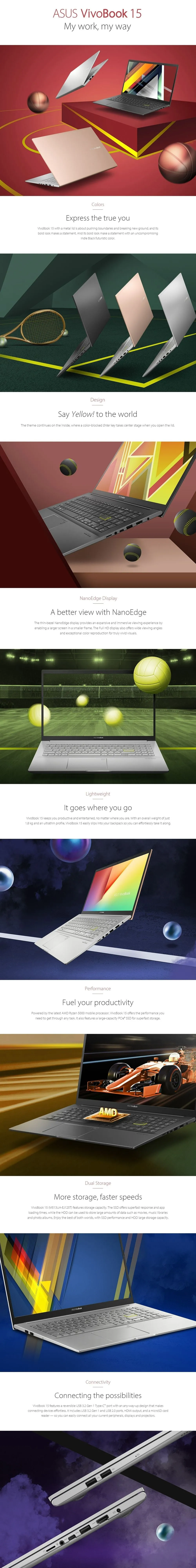 ASUS VIVOBOOK 15 OLED M513UA-L1301WS AMD R7-5700U 8GB 15.6"FHD OLED 512 SSD AMD Radeon Win11 Laptop Black 1ION