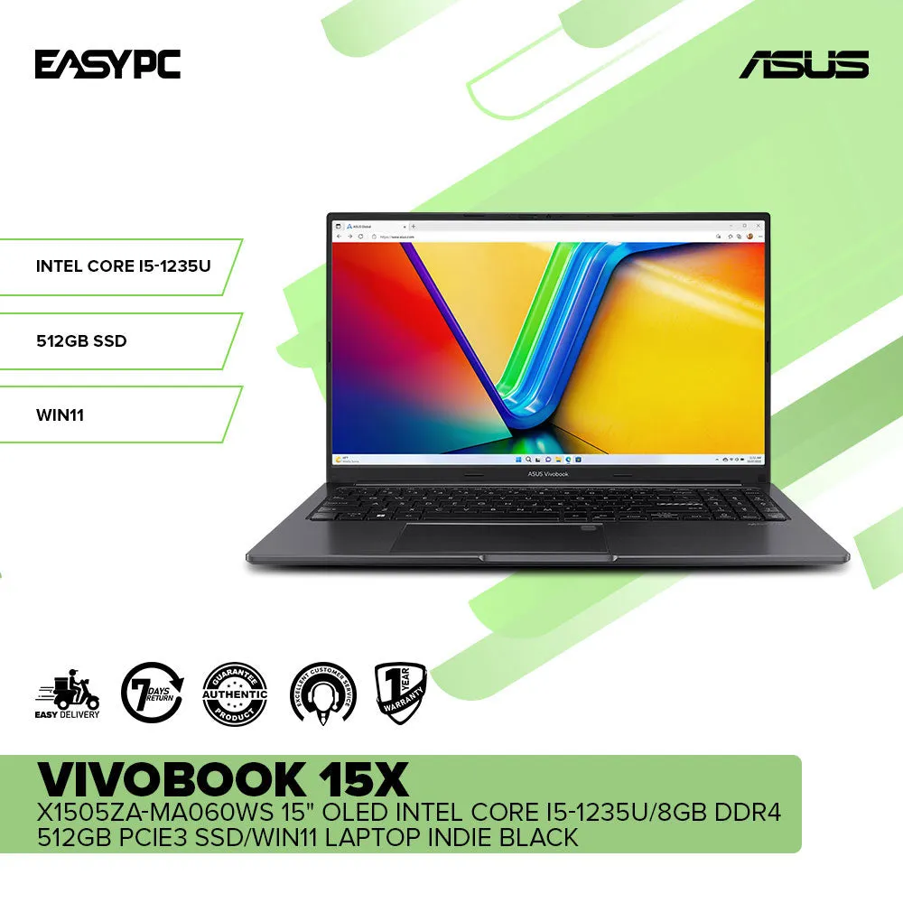 Asus Vivobook 15X X1505ZA-MA060WS 15" OLED Intel Core I5-1235U Win11 Laptop Indie Black