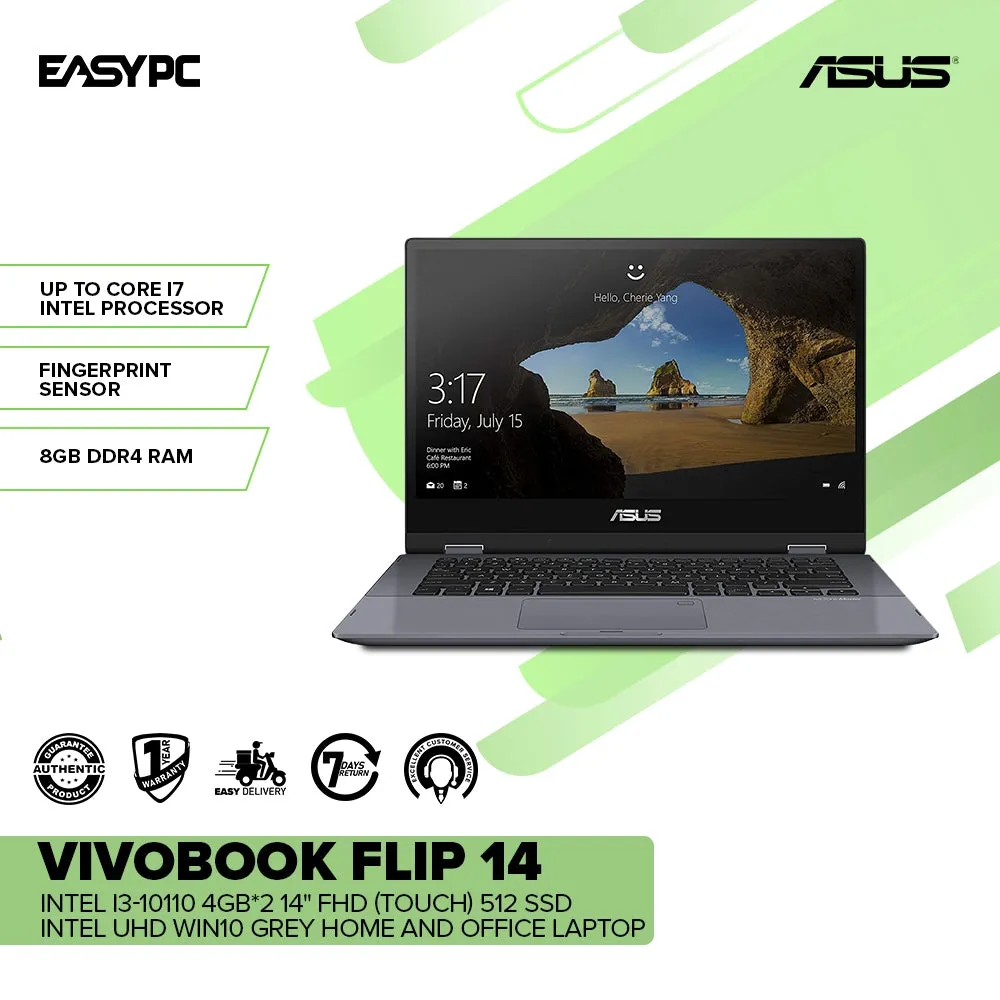 ASUS VIVOBOOK Flip 14 TP412FA-EC339T Intel i3-10110 4gb*2, 14" FHD (Touch) 512 SSD Intel UHD Win10 Home Laptop Grey 1ION
