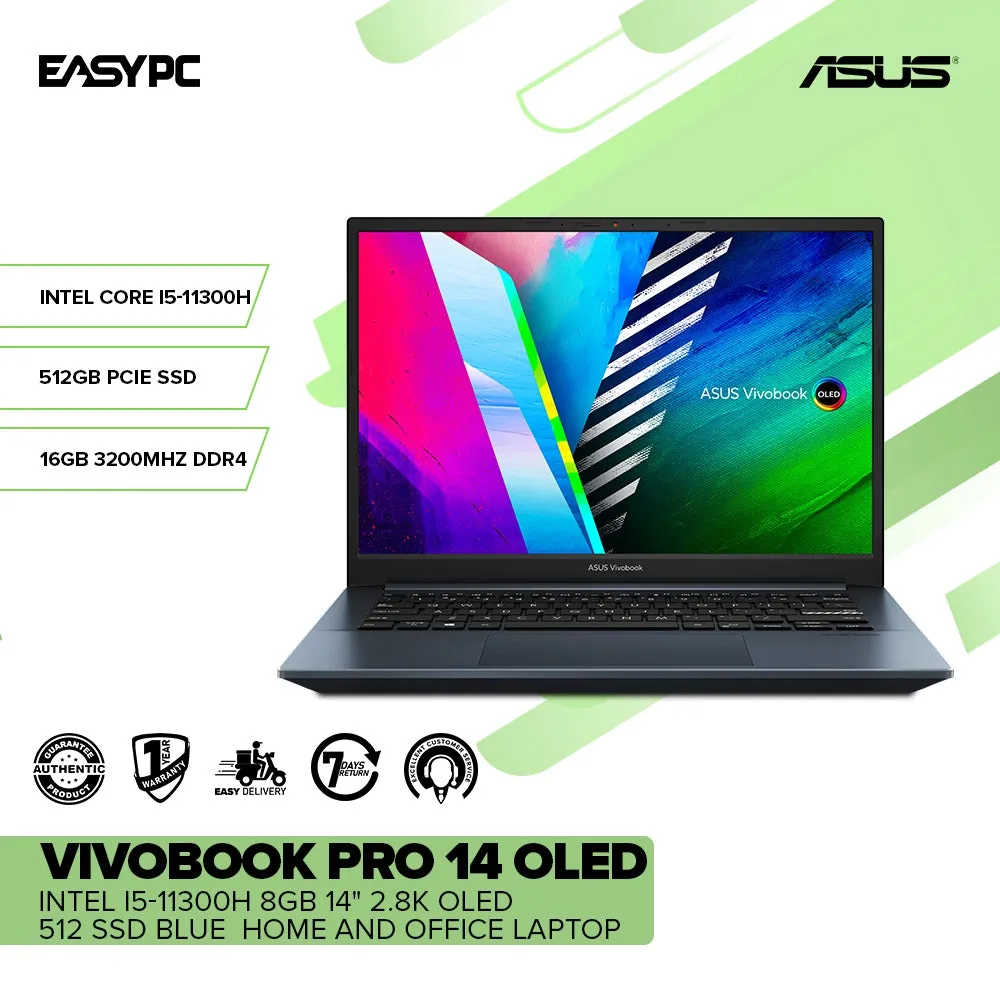 ASUS VIVOBOOK PRO 14 OLED K3400PA-KM013W Intel i5-11300H 8GB 14" 2.8k OLED 512 SSD Intel Iris Xe Win11 Laptop Blue 1ION