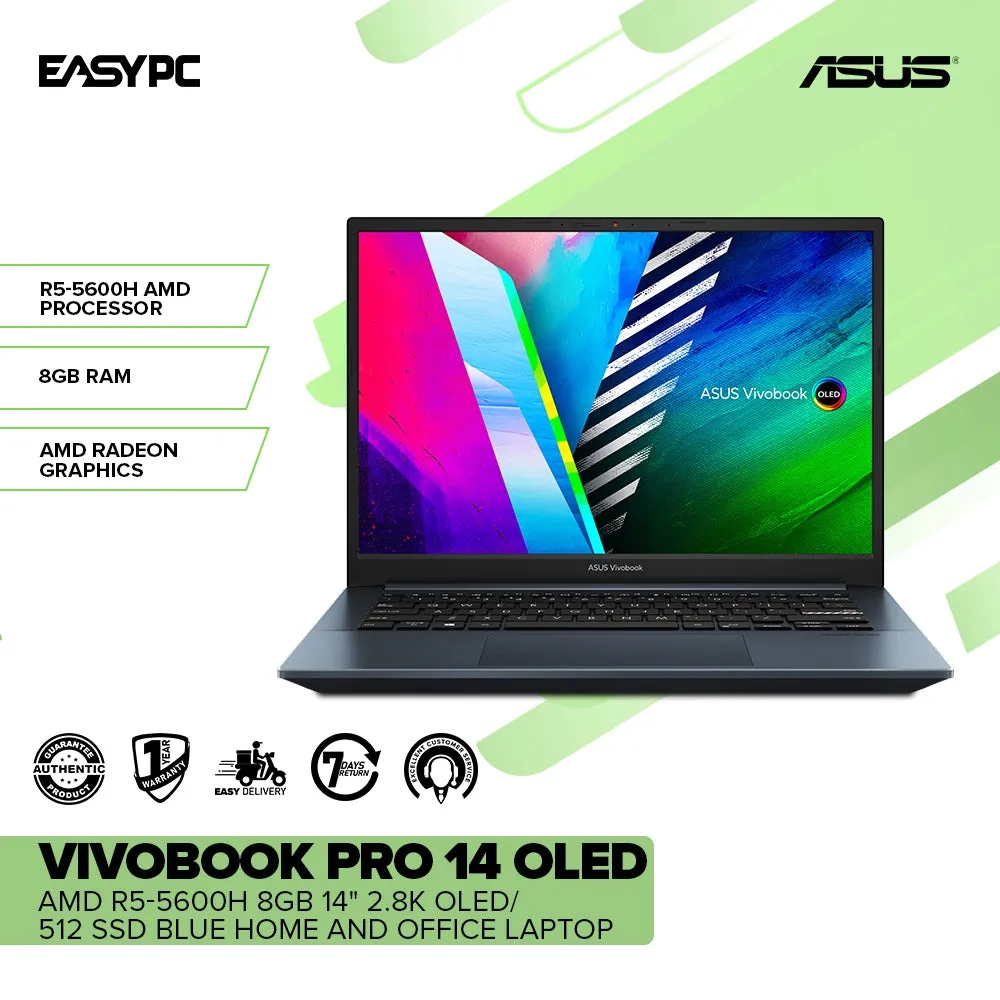 ASUS VIVOBOOK PRO 14 OLED M3401QA-KM048W AMD R5-5600H 8GB 14" 2.8K OLED 512 SSD AMD Radeon Win11 Laptop Blue 1ION