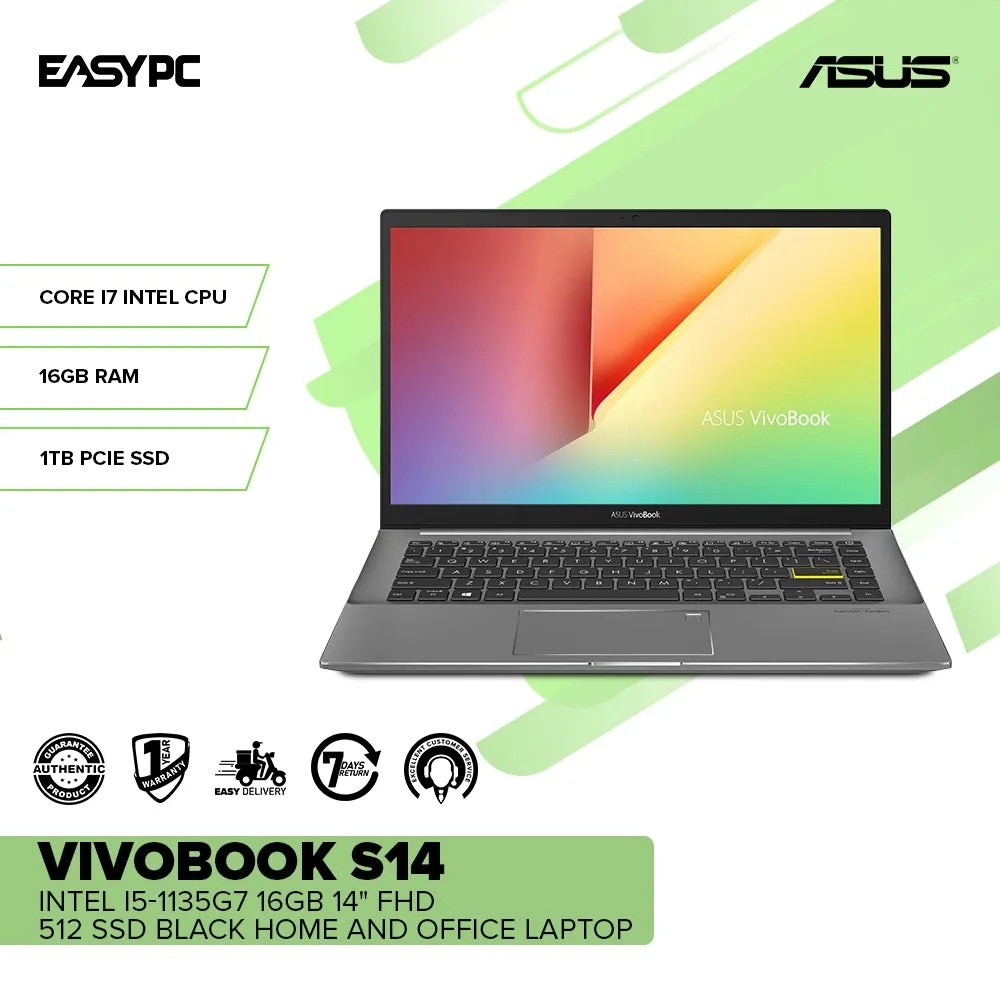 ASUS VIVOBOOK S14 S433EA-AM342TS Intel i5-1135G7 16GB 14" FHD 512 SSD Intel Iris Xe Win10 Laptop Black 1ION