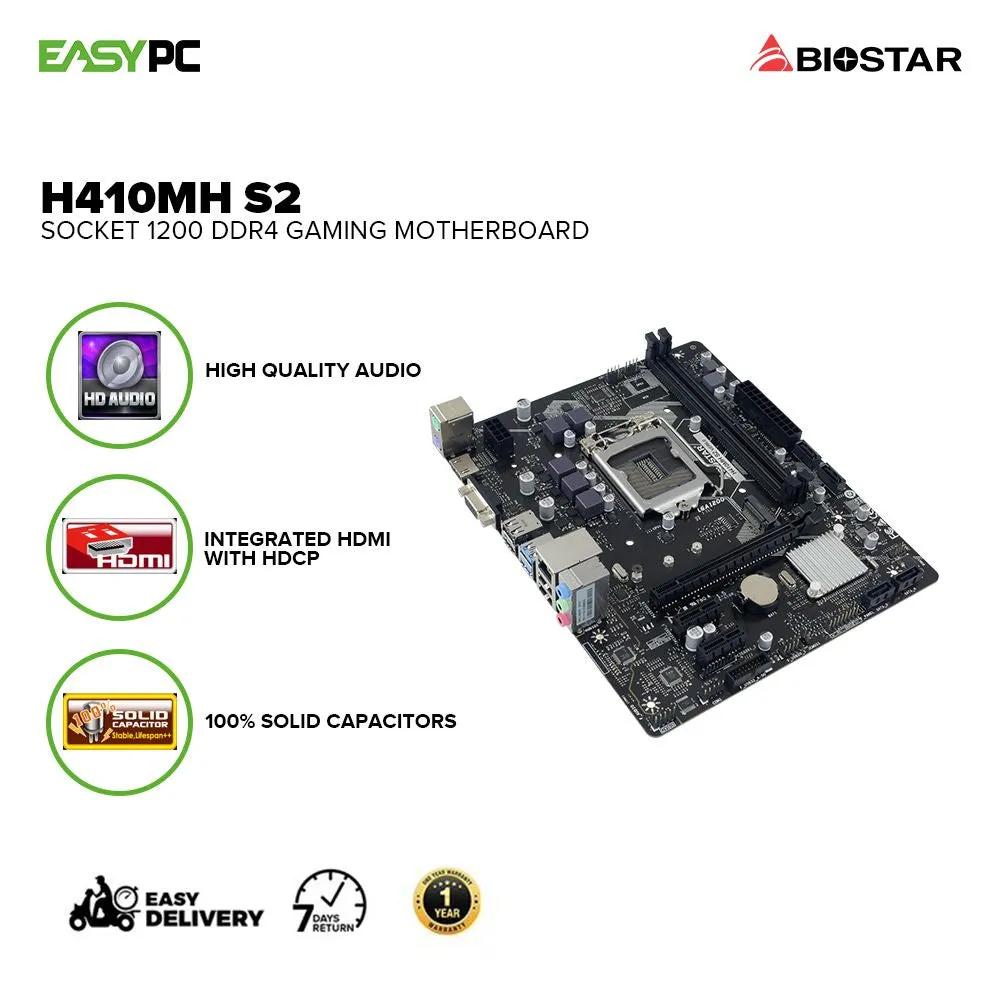 Biostar H410MH S2 Socket 1200 Ddr4 High Quality Audio Integrated HDMI w/ HDCP Support Solid Capacitor Gaming Motherboard