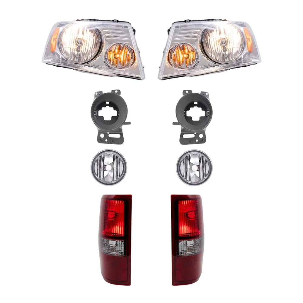 Brock Aftermarket Replacement Driver Left Passenger Right Halogen Combination Headlights-Round Fog Lights-Mounting Brackets-Styleside Tail Lights 8 Piece Set Compatible with 2006-2008 Ford F-150