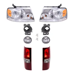 Brock Aftermarket Replacement Driver Left Passenger Right Halogen Combination Headlights-Round Fog Lights-Mounting Brackets-Styleside Tail Lights 8 Piece Set Compatible with 2006-2008 Ford F-150