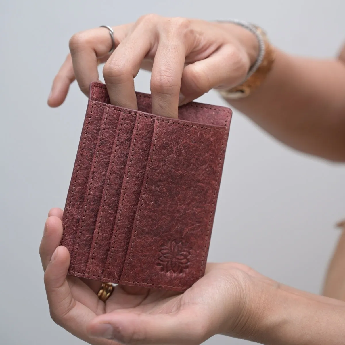 Card Holder | 1 Cash & 4 Card Sections | Coconut Leather | Madder Red | Unisex