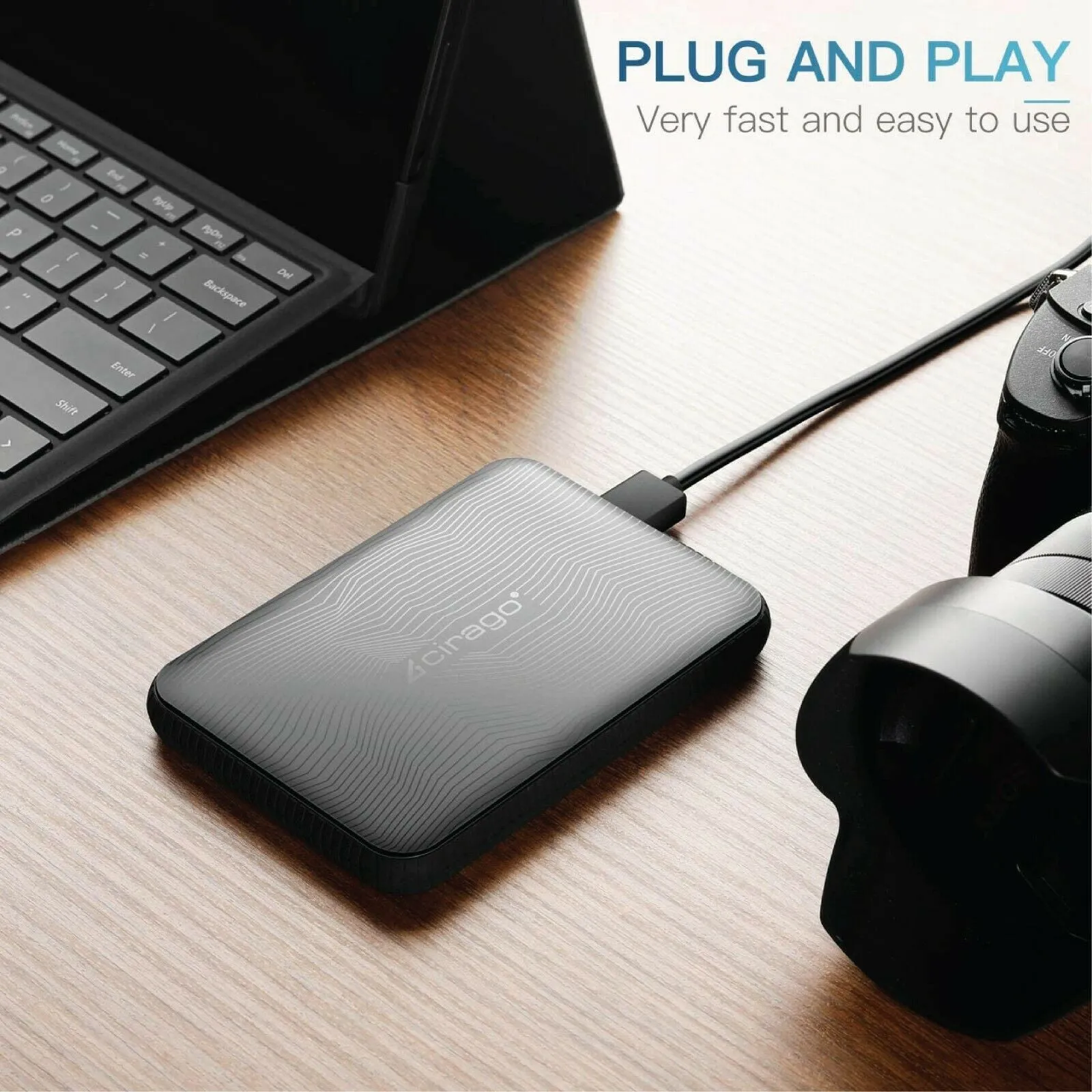 Cirago Ultra-Fast USB 3.0 Portable External Hard Drive 160GB, 250GB, 320GB, 500GB, 1TB, 2TB HDD for Mac, PC, Desktop, Laptop, MacBook, Chromebook, Xbox One, Xbox 360, PS4 - Black
