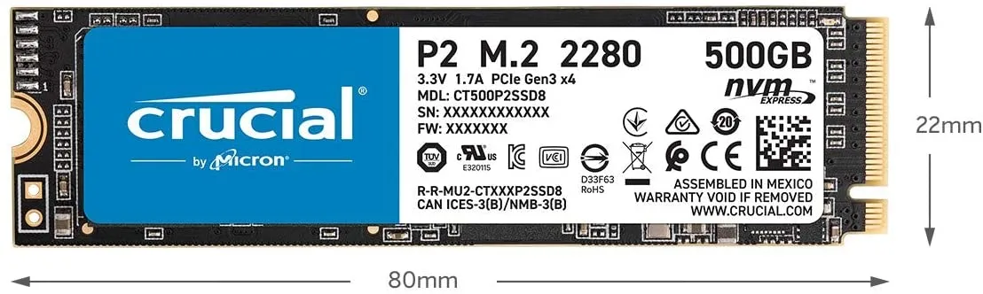 Crucial P2 M.2 Internal 1TB Solid State Drive, 3D NAND NVMe PCIe SSD - CT1000P2SSD8