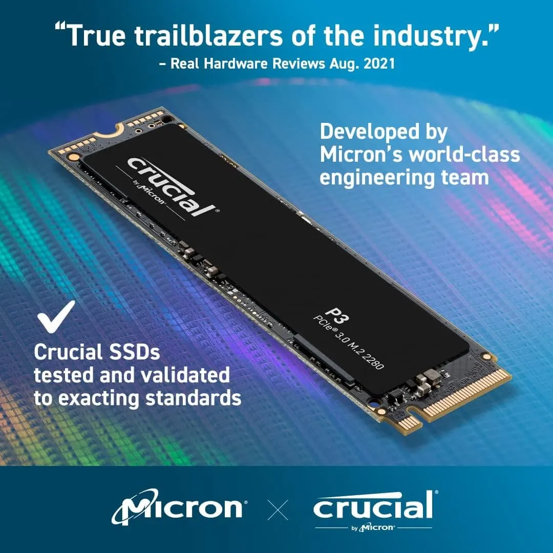 Crucial P3 500GB M.2 PCIe Gen3 NVMe Internal SSD - Up to 3500MB/s - CT500P3SSD8