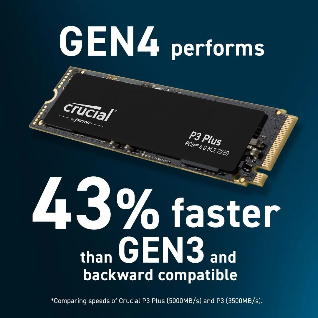Crucial P3 Plus 4TB NVMe M.2 SSD, 4800MB/s read, Internal Solid State Drive, PCIe 4.0 Hard Drive