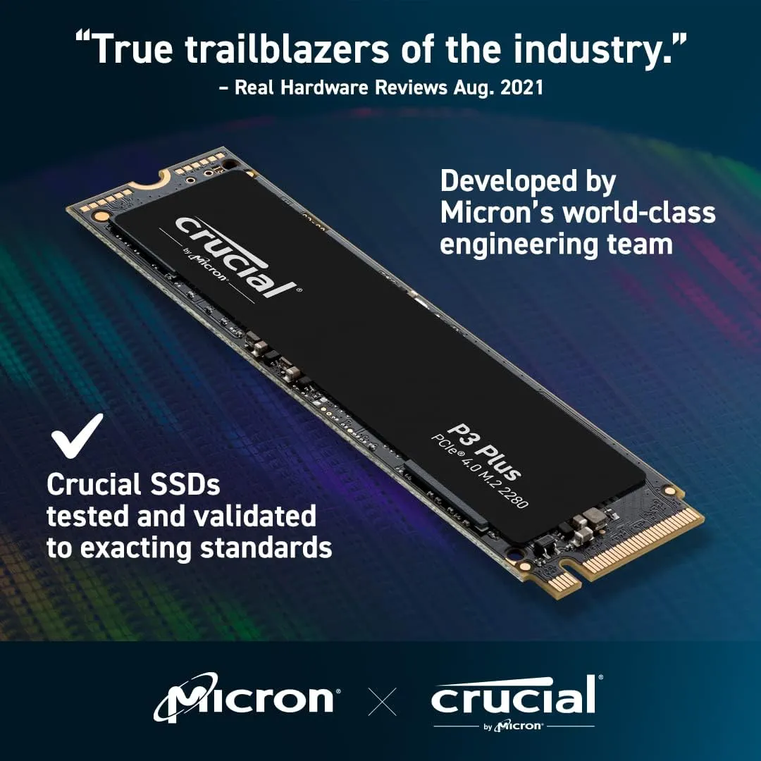 Crucial P3 Plus 4TB NVMe M.2 SSD, 4800MB/s read, Internal Solid State Drive, PCIe 4.0 Hard Drive
