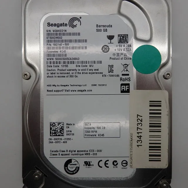 Dell 9CF26 Seagate Barracuda 500GB 7.2K SATA 6Gbps 3.5" Hard Drive ST500DM002