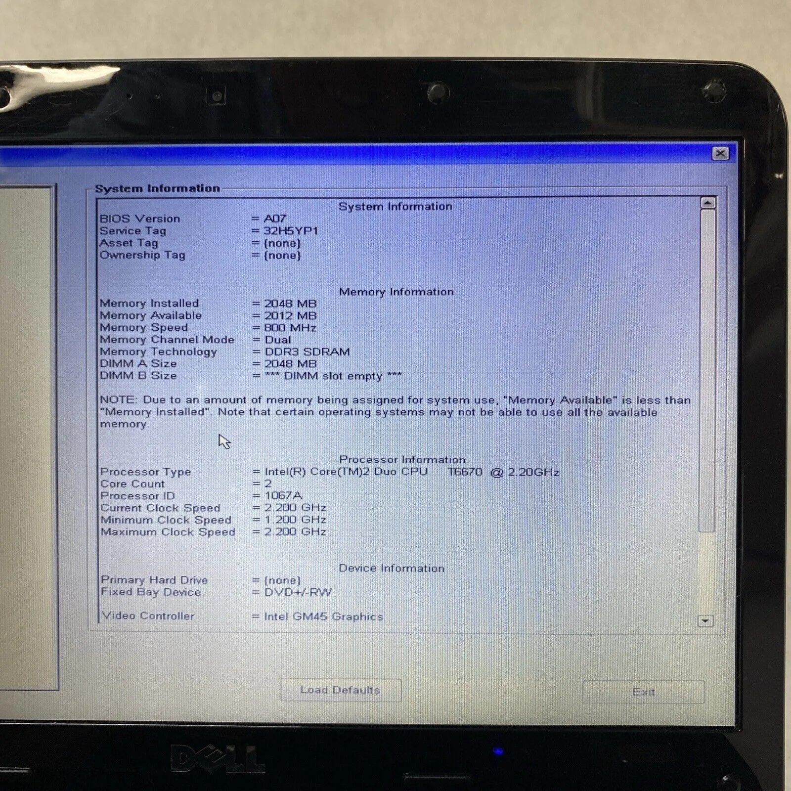 Dell Vostro 1014 14" Intel Core 2 Duo T6670 2.20GHz 2GB RAM No HDD OS AC Adapter
