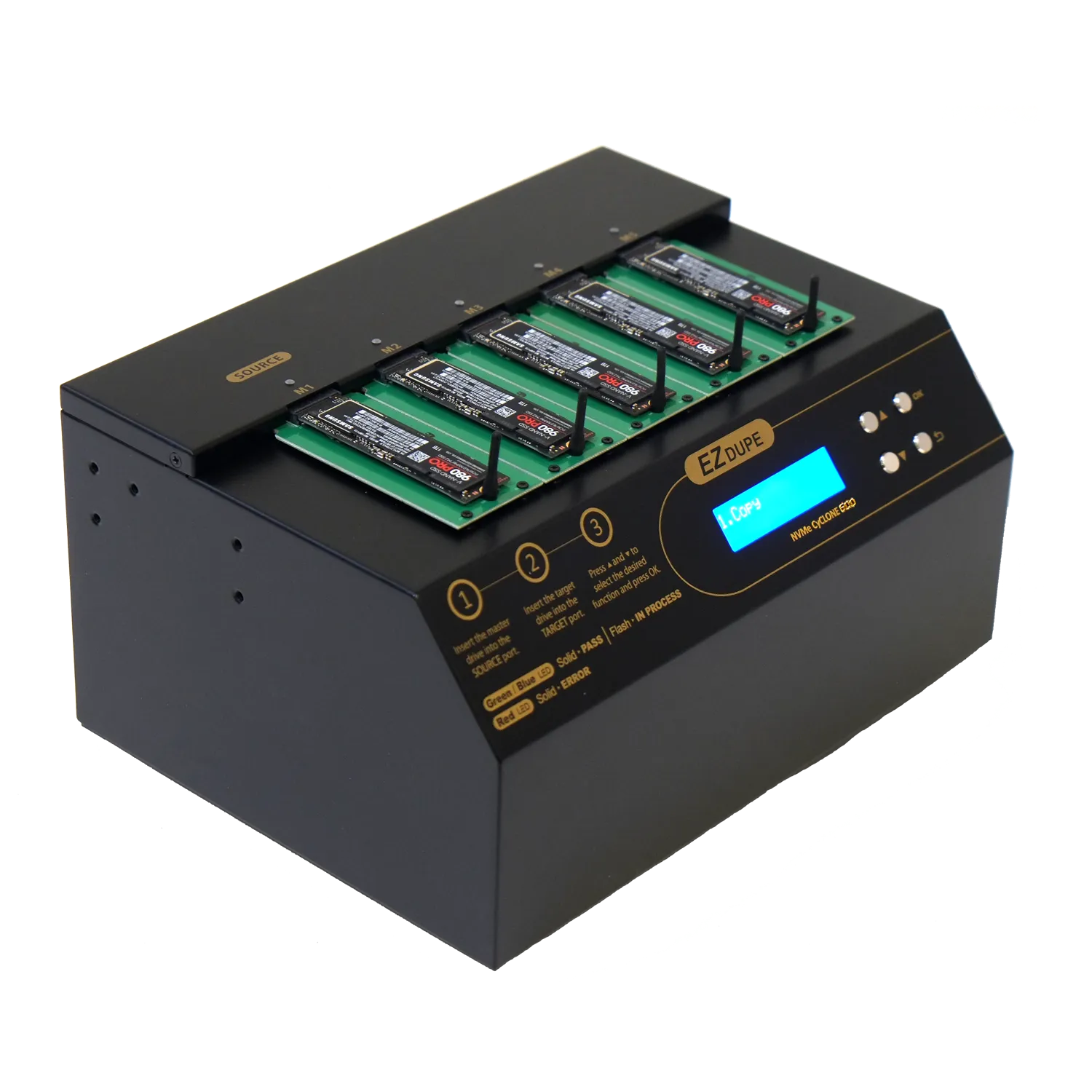 EZ Dupe 1 to 4 NVMe Cyclone 600 - M.2 PCIe NVMe / M2 SATA Internal SSD Duplicator & Sanitizer 36GB/Min