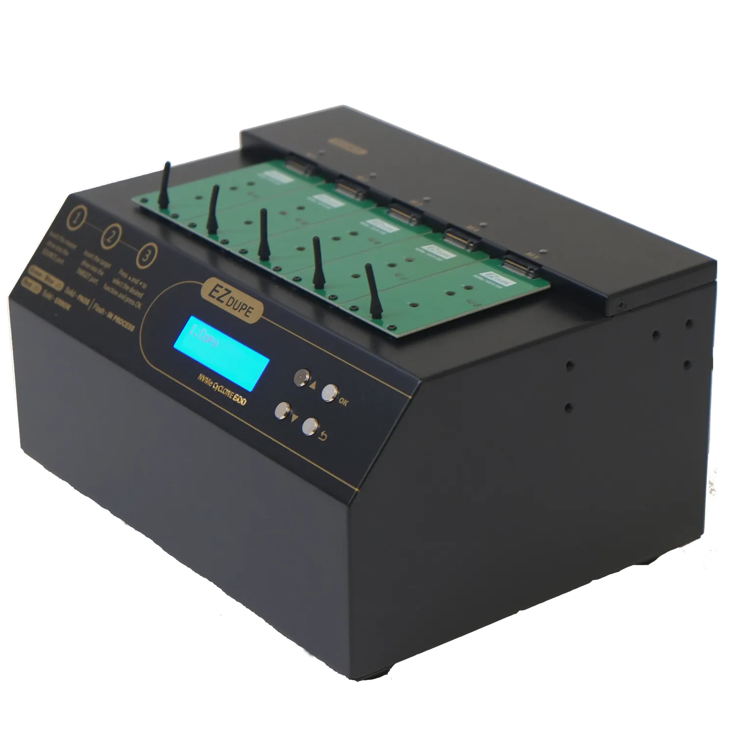 EZ Dupe 1 to 4 NVMe Cyclone 600 - M.2 PCIe NVMe / M2 SATA Internal SSD Duplicator & Sanitizer 36GB/Min