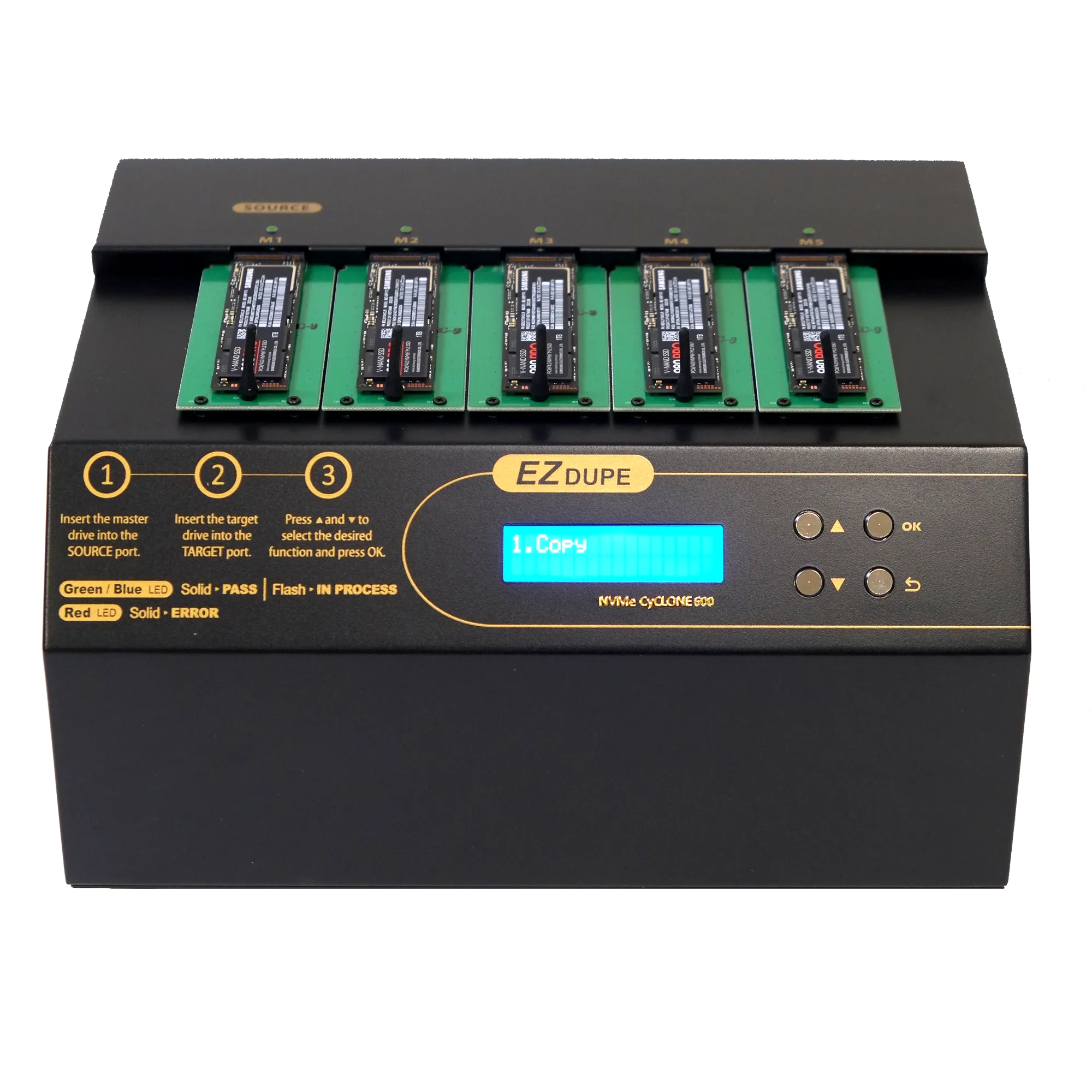 EZ Dupe 1 to 4 NVMe Cyclone 600 - M.2 PCIe NVMe / M2 SATA Internal SSD Duplicator & Sanitizer 36GB/Min