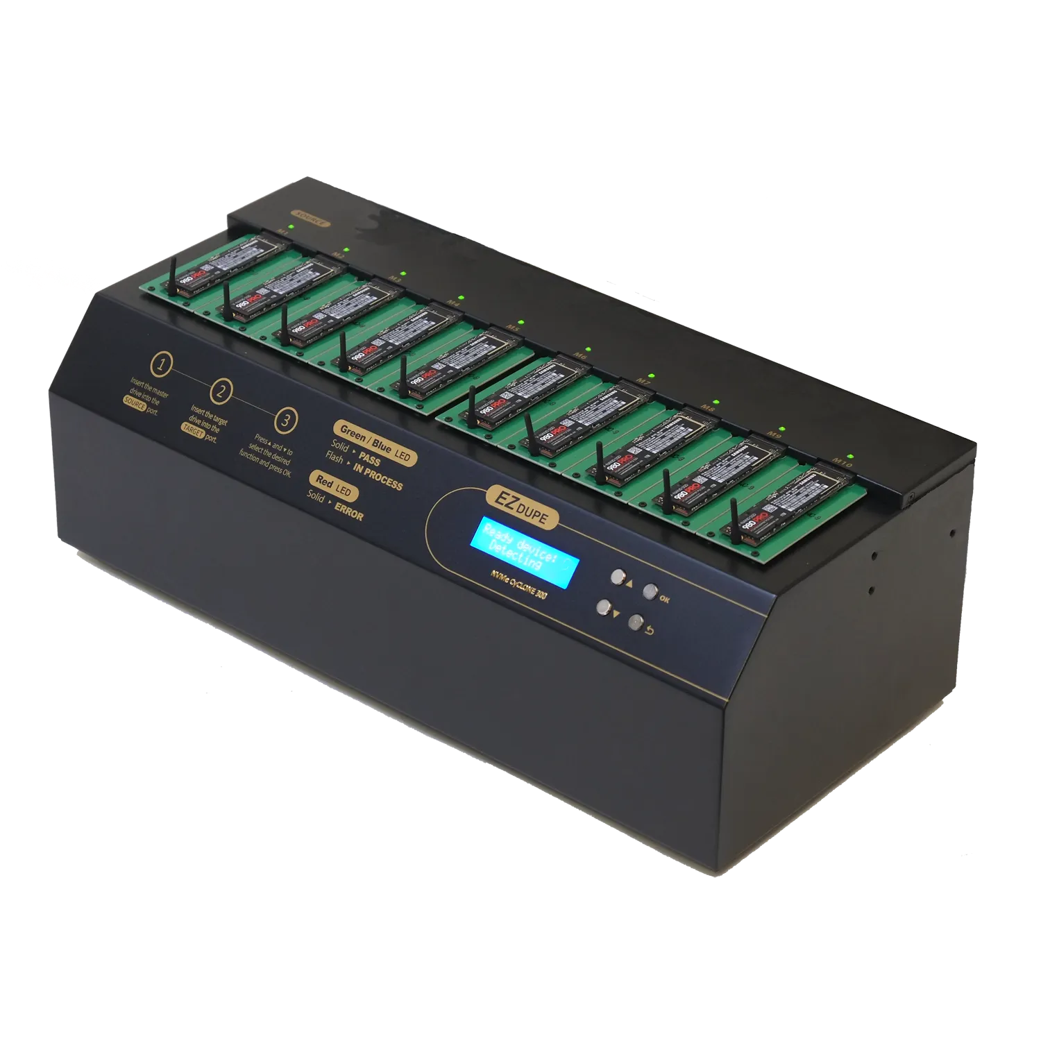 EZ Dupe 1 to 9 NVMe Cyclone 300 - M.2 PCIe NVMe / M2 SATA Internal SSD Duplicator & Sanitizer 18GB/Min