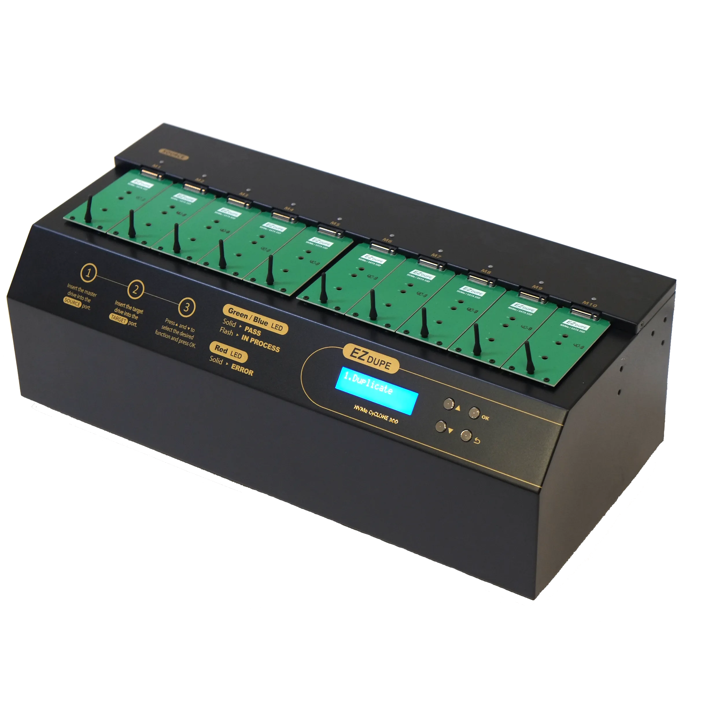 EZ Dupe 1 to 9 NVMe Cyclone 300 - M.2 PCIe NVMe / M2 SATA Internal SSD Duplicator & Sanitizer 18GB/Min
