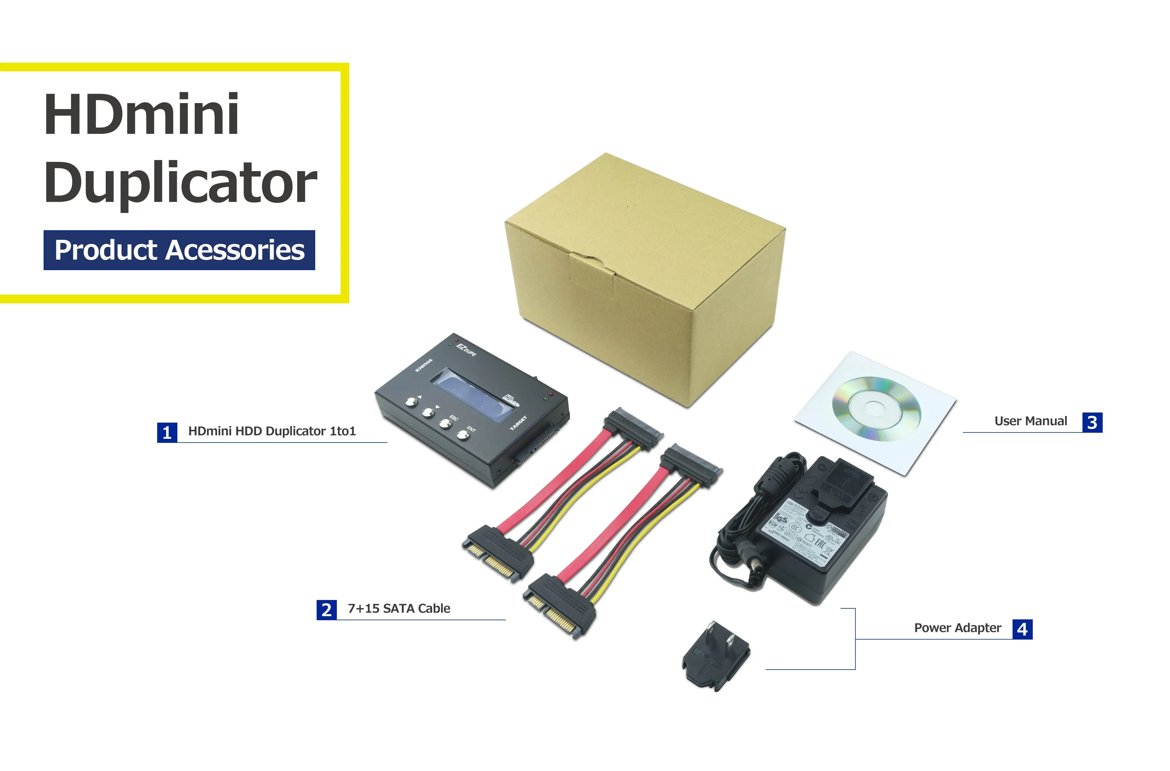 EZ Dupe HDmini 1 to 1 Hard Drive Duplicator - 2.5" & 3.5" SATA HDD / SSD Cloner (DM-HS0-2H1B)