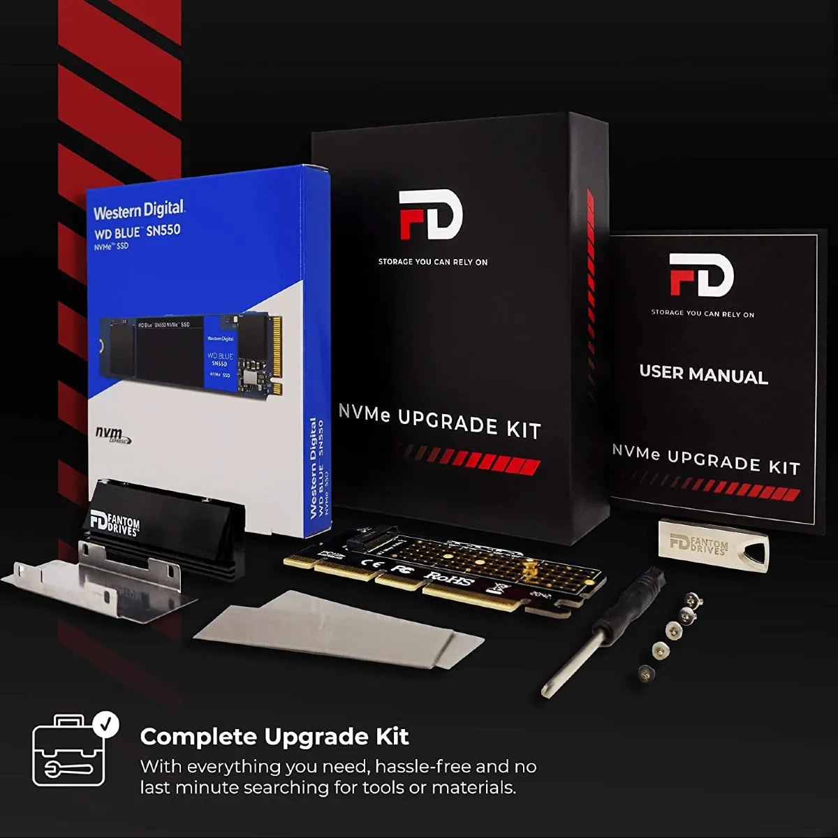Fantom Drives NVMe Upgrade Kit WD Blue 2TB NVMe SSD - M.2 2400 MB/s Read/1800 MB/s Write - (NWDBC2000KIT) New