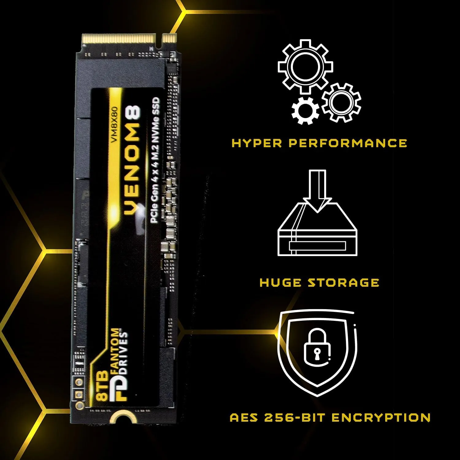 Fantom Drives VENOM8 PCIe 4x 4 NVMe M.2 SSD - 8TB - with Heatsink for PS5, VM8X80-PS5