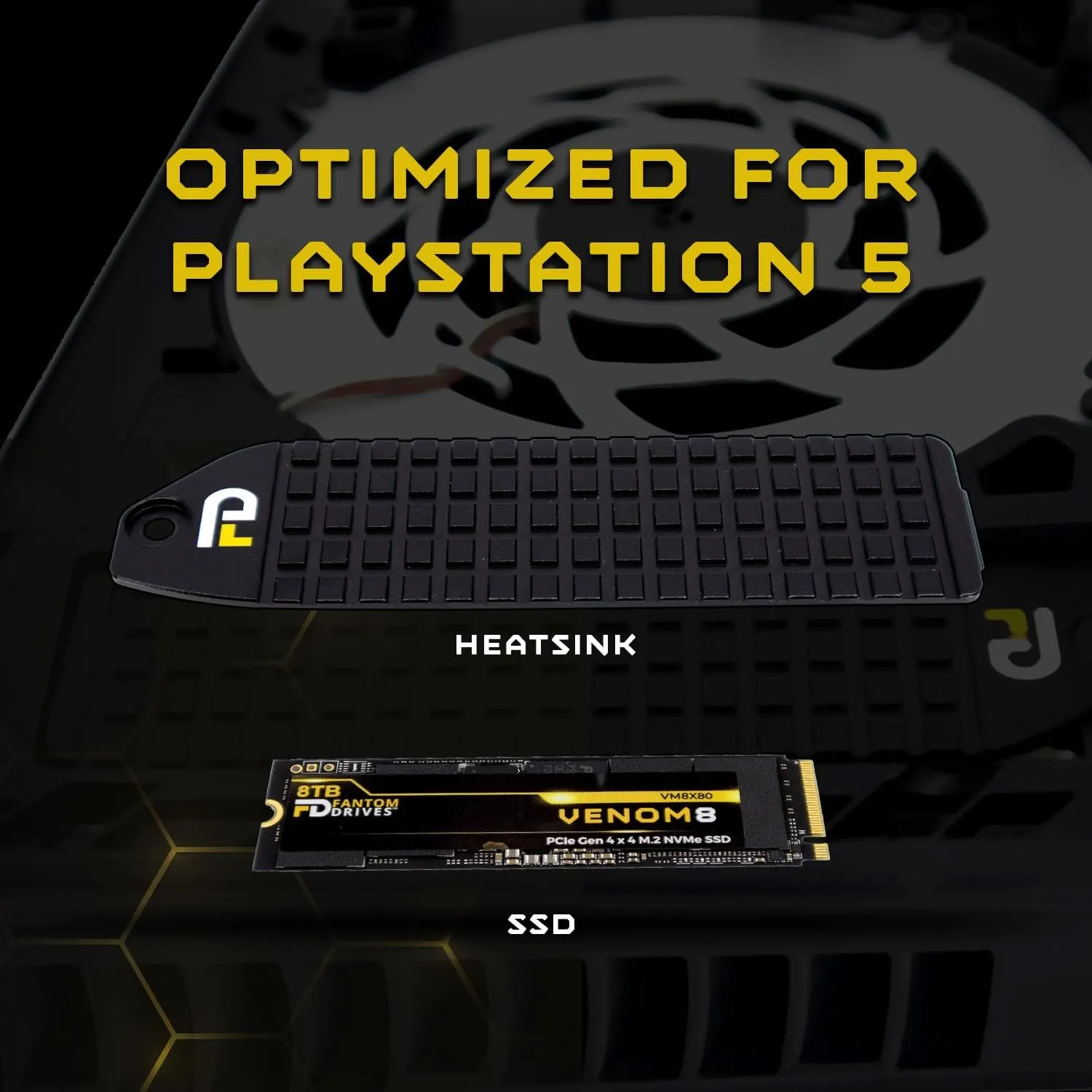 Fantom Drives VENOM8 PCIe 4x 4 NVMe M.2 SSD - 8TB - with Heatsink for PS5, VM8X80-PS5