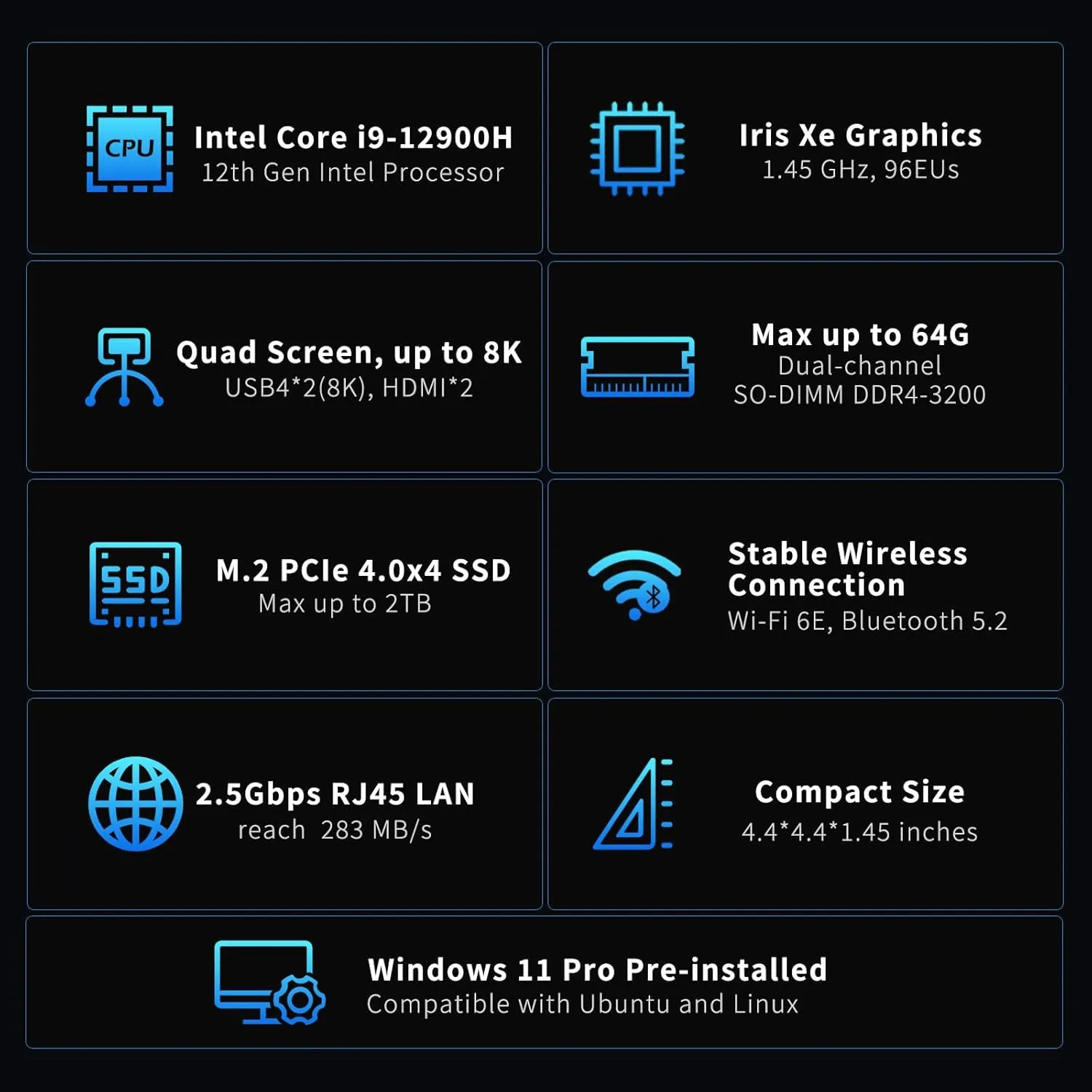 GEEKOM GT12 Pro CS-GGT129A Mini PC / Intel i9-12900H / 32GB DDR4 3200Mhz /  1TB SSD / Windows 11 Pro
