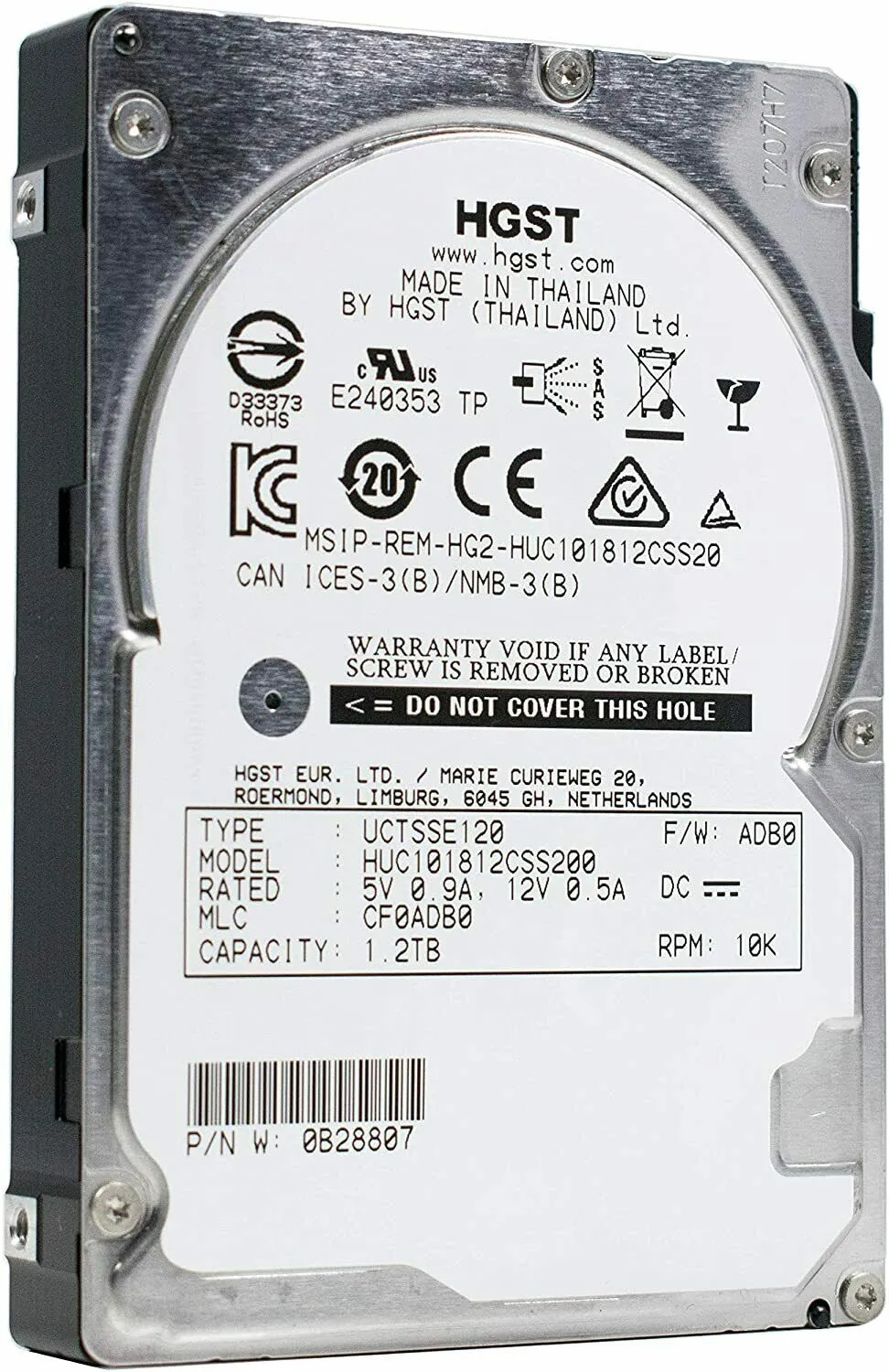 HGST (SAS) Ultrastar 2.5" Hard Drive 1.2TB 10520RPM PN 0B28807 HUC101812CSS200