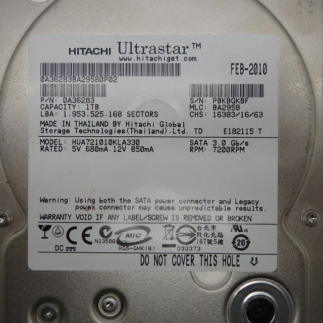 Hitachi 1TB 3.5" 7.2K SATA 3Gbps Hard Drive HUA721010KLA330